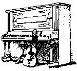 Drawing of upright piano and guitar by Scott Howson.